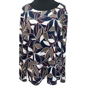 Chico’s Sz 1 US 8 M Long Sleeve Shirt Foliage Print Top Colorful Mature Casual